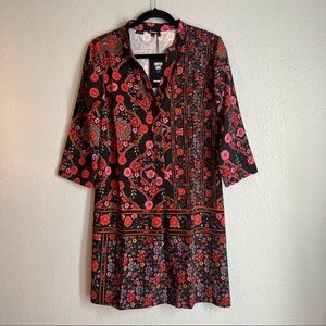 Desigual Floral 60’s Inspired Shift Dress 3/4 Sleeve Womens 6